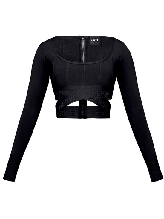 Herve Leger Tops - Herve Leger Black Bandage Bodycon Crop Top Size M